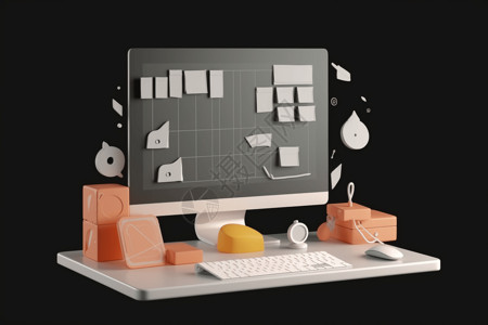 插图图标办公桌的3d渲染插图设计图片