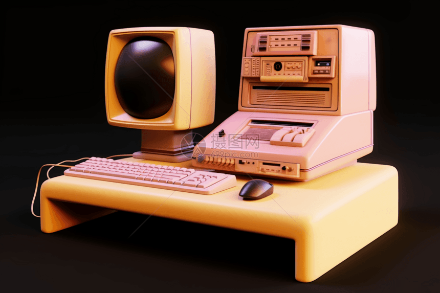 复古电脑3D渲染图图片