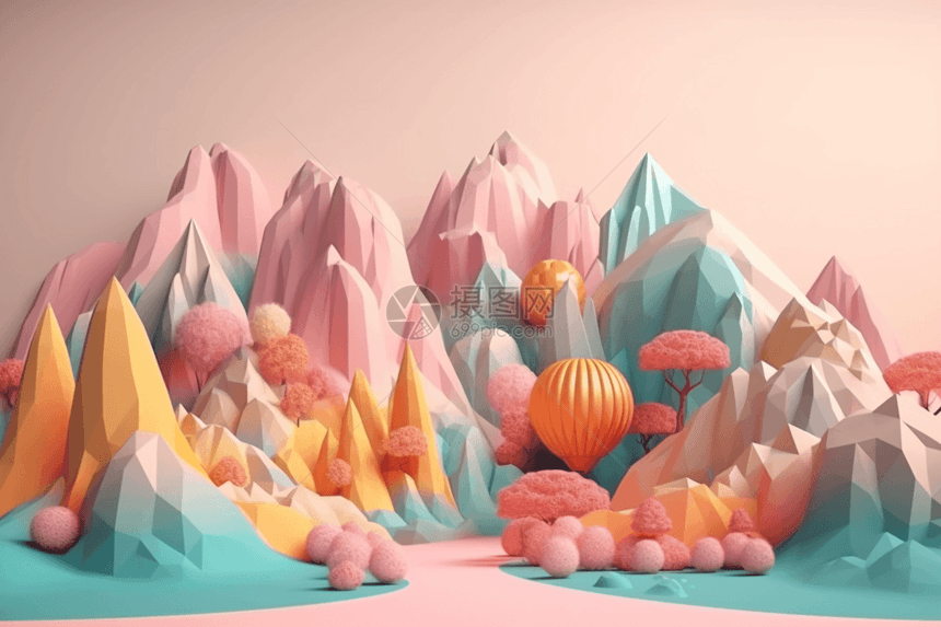 色彩景观3d渲染插图图片