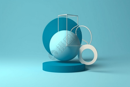 蓝色悬浮球抽象几何形状3d渲染背景背景