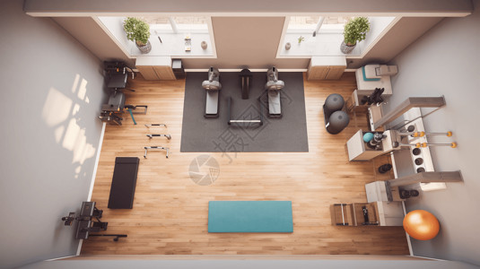 PVC运动地板别墅一楼采光极好的家庭健身房视角设计图片