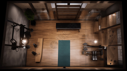 PVC运动地板家庭健身房效果图设计图片