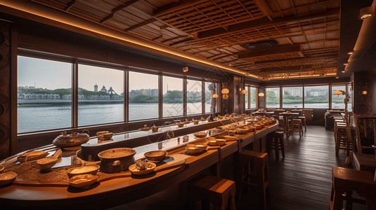 沿海风光的餐厅高清图片