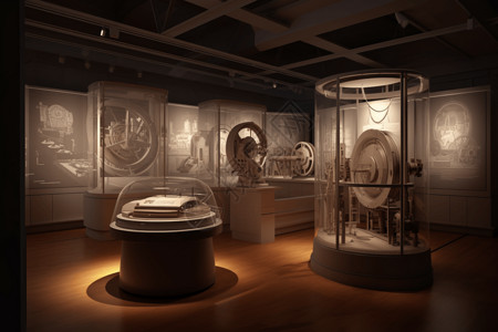 重庆工业博物馆玻璃柜里的工业器械设计图片