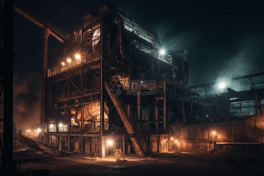 夜间运作的工厂高炉图片