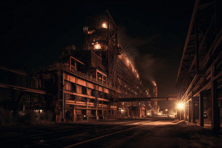 夜间灯光夜晚的工厂高炉设计图片
