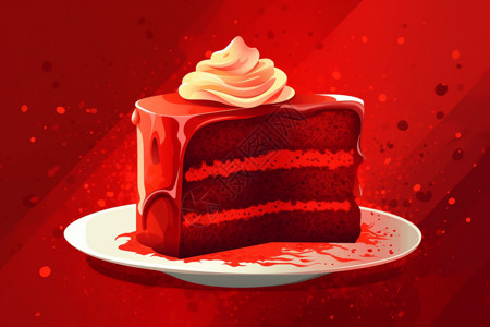 羽丝绒红色丝绒蛋糕插画