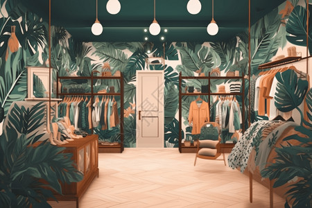 丛林主题服装店背景图片