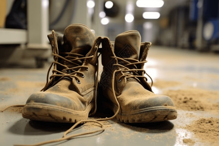 工厂地板上的员工的工作靴图片