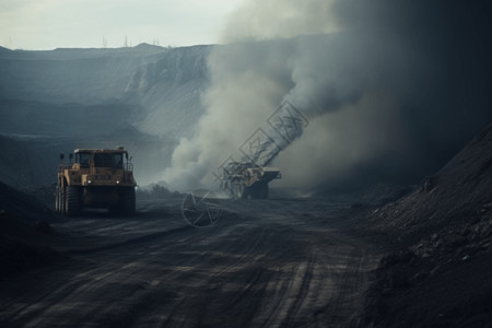 在煤矿中行驶的拖拉机图片