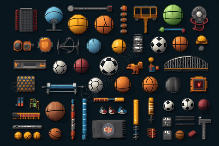 篮球物体像素艺术运动器材插画