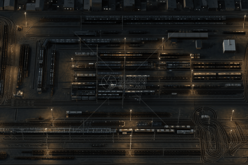 夜晚的工业铁路场图片