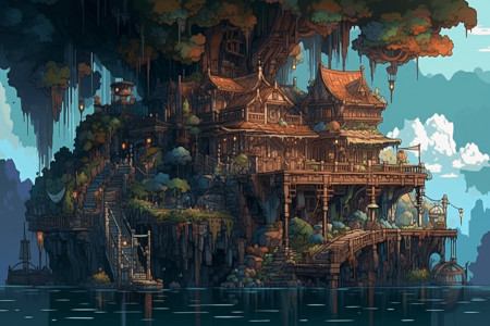 童话风树屋背景图片