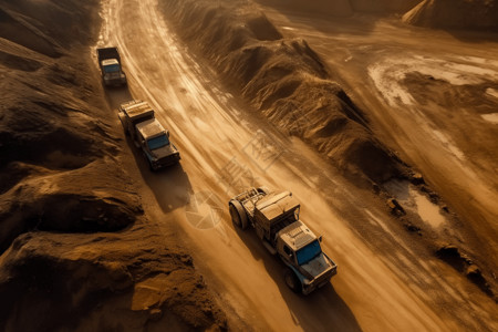 滇池环湖路航拍进行运输的采矿卡车设计图片