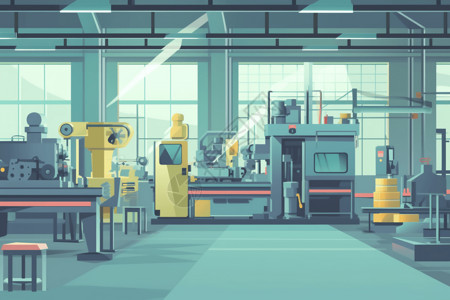 模具机械工厂内部运作的机器插画