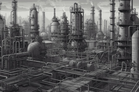 铁管道炼油厂的详细绘制图插画