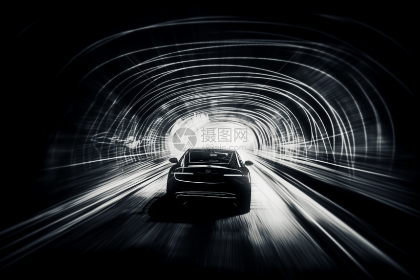 行驶在隧道中的汽车图片