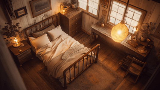 温馨的卧室复古铁床高清图片