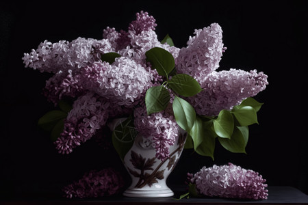 紫色丁香花束紫色 的丁香花瓶背景