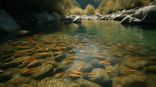 清溪中的鱼鳟鱼养殖高清图片