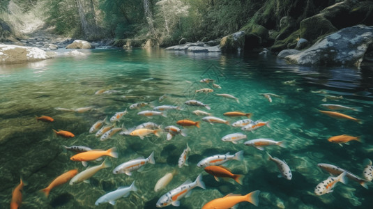 鳟鱼养殖高山溪流中的鳟鱼背景