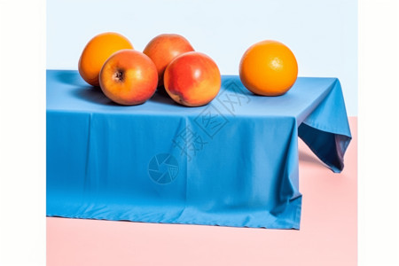 水果油桃蓝色桌子设计图片