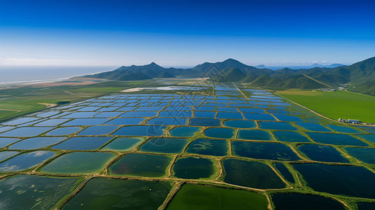 可再生能源的可持续养虾场的鸟瞰图背景