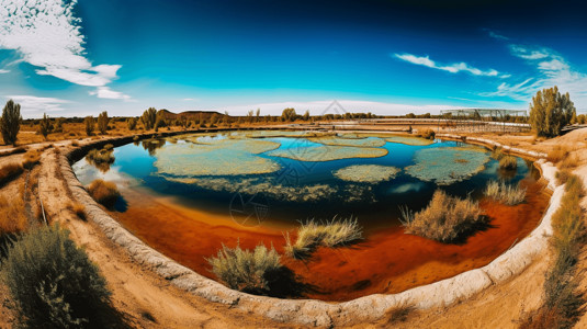 干旱景观中的虾池全景背景图片