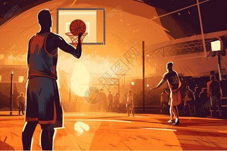篮球平面素材一个男孩打篮球插画