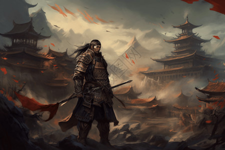 中国古代战争中国战士平面插图插画