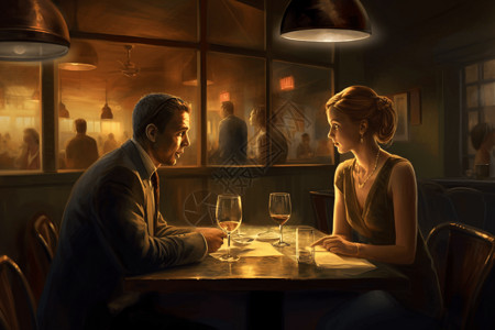 厨房灯光餐厅约会的夫妇插画