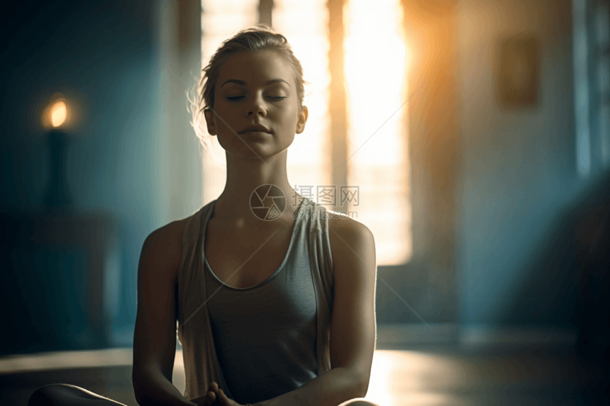 瑜伽馆冥想的女人图片