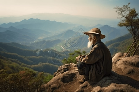 老翁垂钓白胡子老人背景