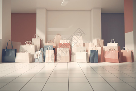 购物主题堆满购物袋的更衣间设计图片