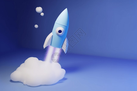 烟蓝起飞的太空火箭设计图片