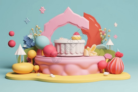 可爱小蛋糕卡通童话展台设计图片
