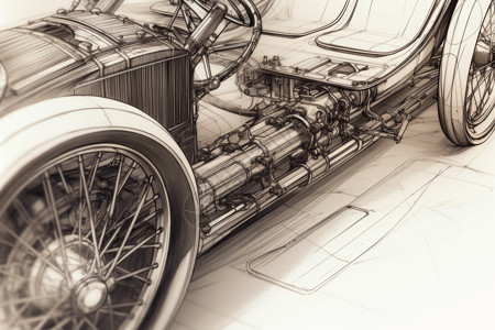 燃油喷射单色汽车的特写镜头插画