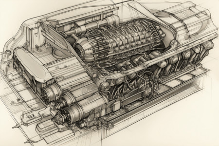 燃油系统燃油喷射系统的详细视图插画
