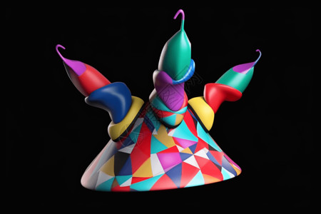 三角形蛋糕弄臣帽3d渲染插图设计图片