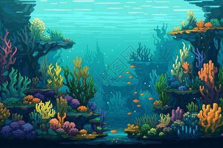 像素艺术海底世界五颜六色的珊瑚礁高清图片