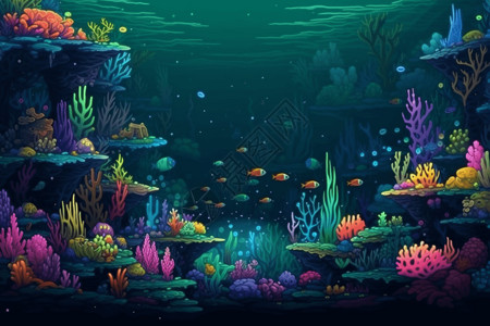 像素鱼素材像素艺术海底世界五颜六色插画