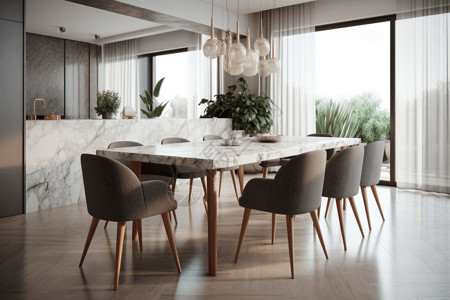 3D家具模型配有大理石桌子的餐厅背景