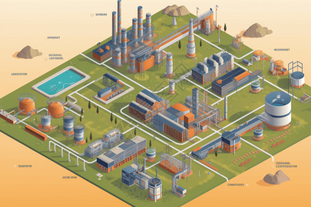 工业地图素材生物精炼厂构造图插画