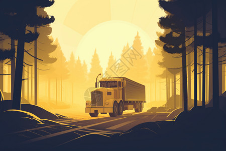 森林中的伐木车高清图片