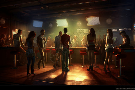 同学聚会背景在俱乐部里的同学聚会插画