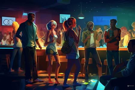 年轻人酒吧聚会喝酒音乐俱乐部里的年轻人插画