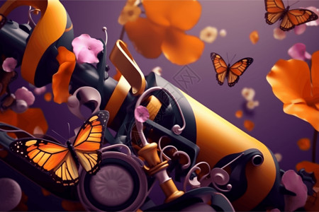 蝴蝶在乐器上起舞图片