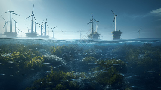 海洋里的鱼海洋里的风力发电机设计图片