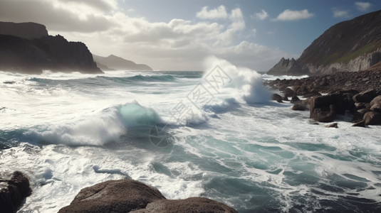 澎湃的海岸潮流背景图片