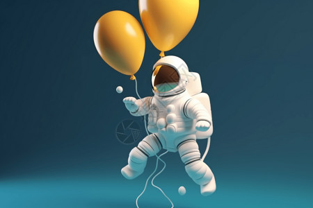 人漂浮手拿黄色气球的太空人设计图片